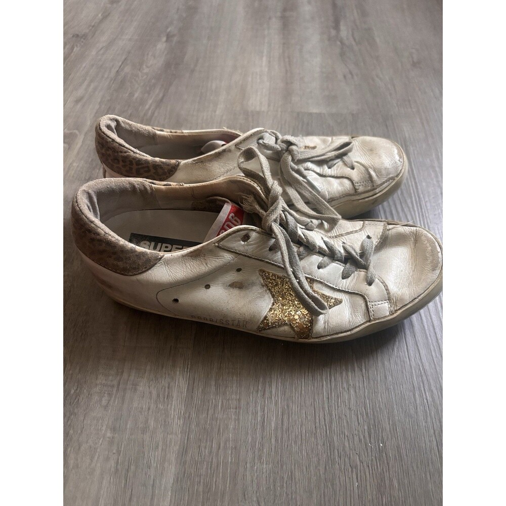 Golden Goose Superstar Leather Low Top Lace-Up Sneakers White/Gold Star size 36
